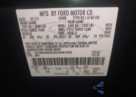 2013 Ford Explorer Xlt z USA, uszkodzony, nr VIN 1FM5K8D83DGA91353